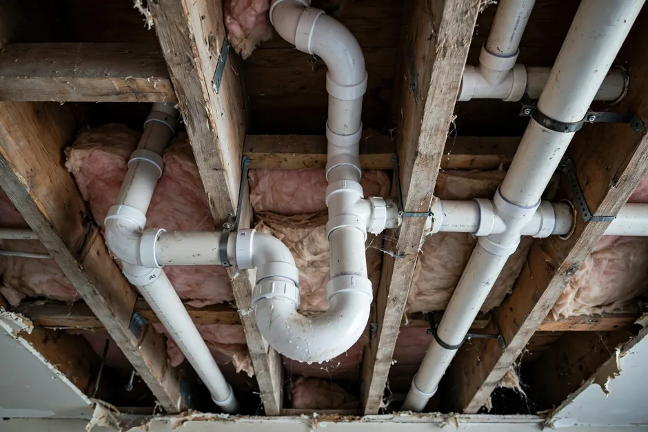 Upstairs bathroom drain piping
