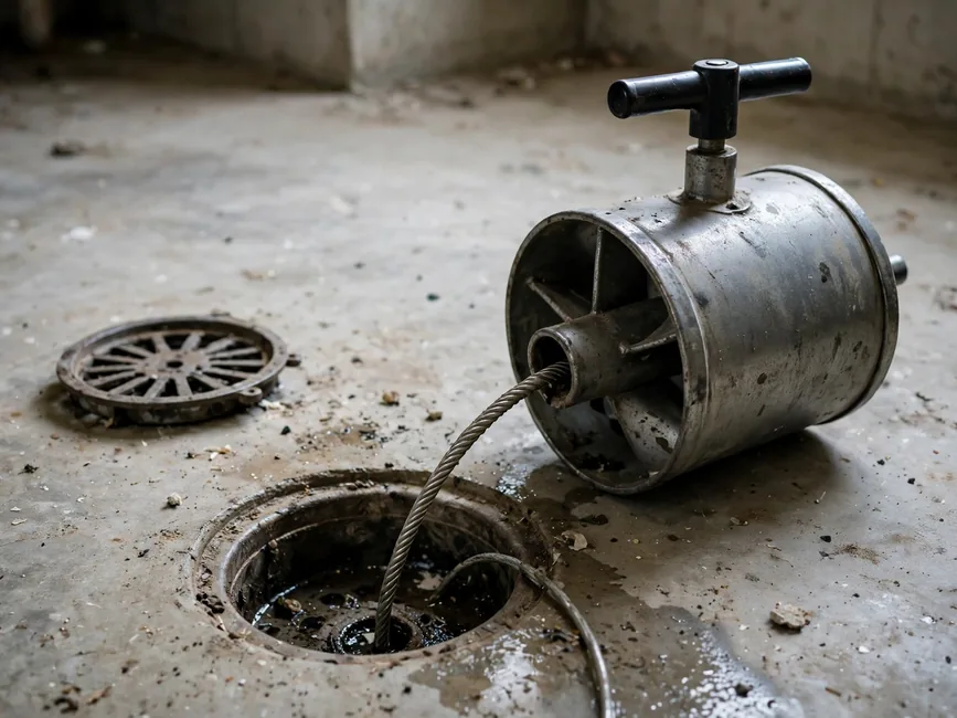 Drain auger at a floor drain